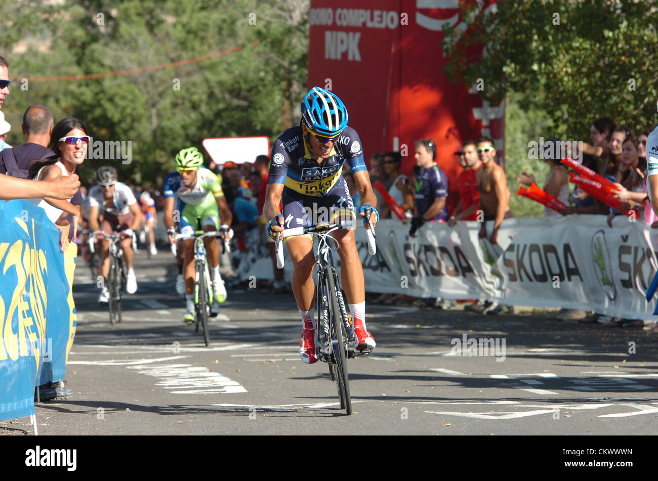 23.08.2012 Jaca, Spagna, Vuelta a Espana, fase 6. Tarazona - Jaca, Saxo Bank - La Banca Tinkoff 2012, Alberto Contador, Jaca Foto Stock