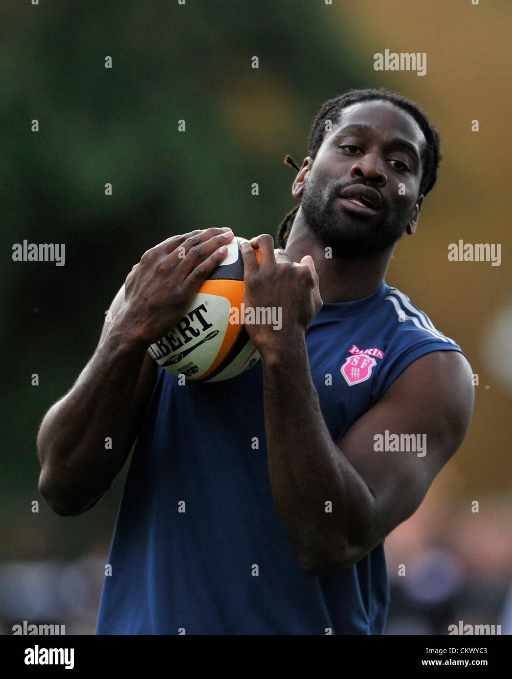 23.8.12 Londra. In Inghilterra. Paul Sackey di Stade Francais durante i Saraceni vs Stade Francais pre stagione amichevole all'Onorevole Compagnia di Artiglieria terreno nella città di Londra il 23 agosto 2012 Foto Stock