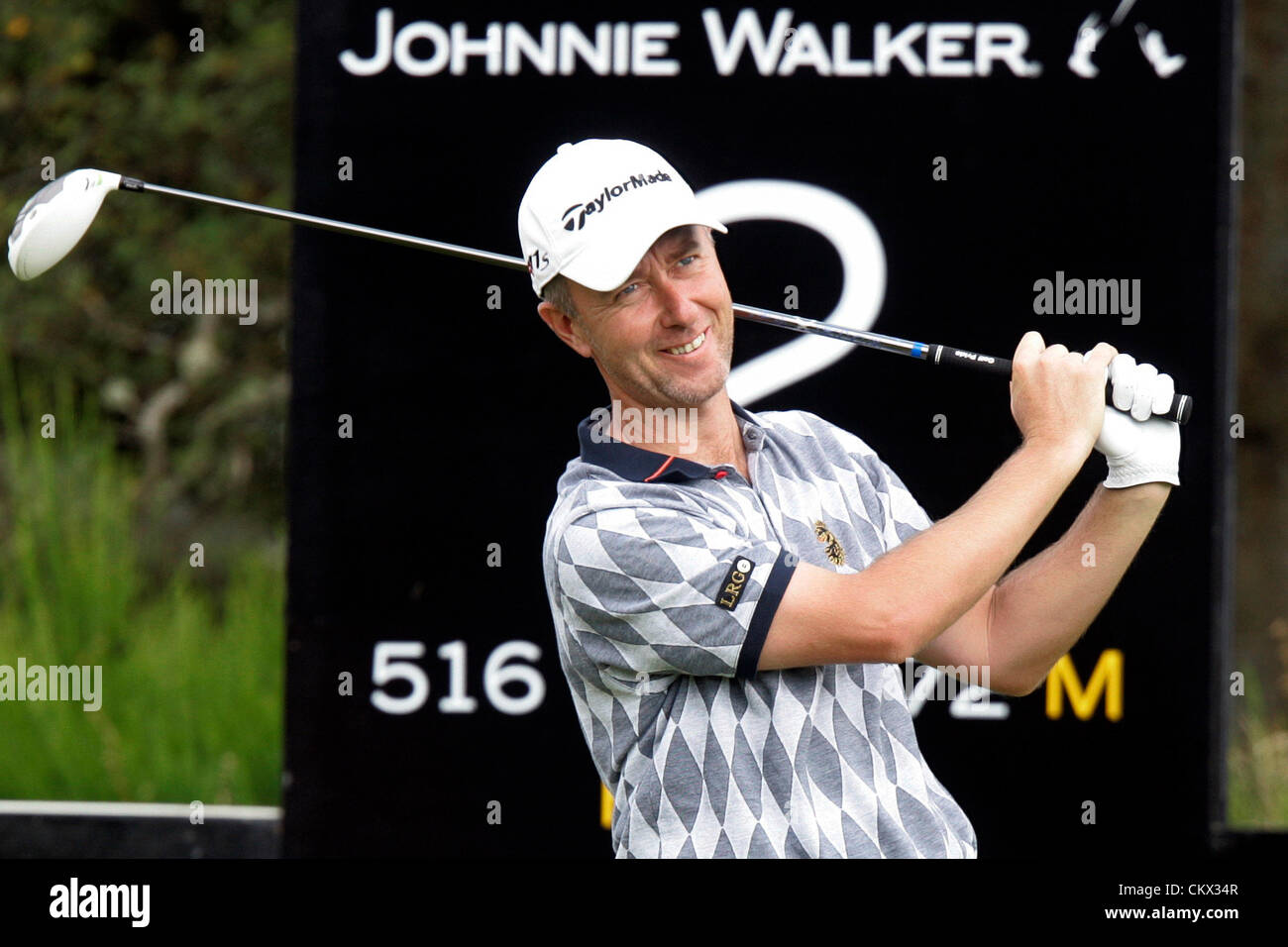 Gleneagles, Scotland, Regno Unito. Sabato 25 agosto 2012. Mark FOSTER in azione durante il giorno tre del Johnnie Walker Championship Da Gleneagles Campo da Golf. Foto Stock