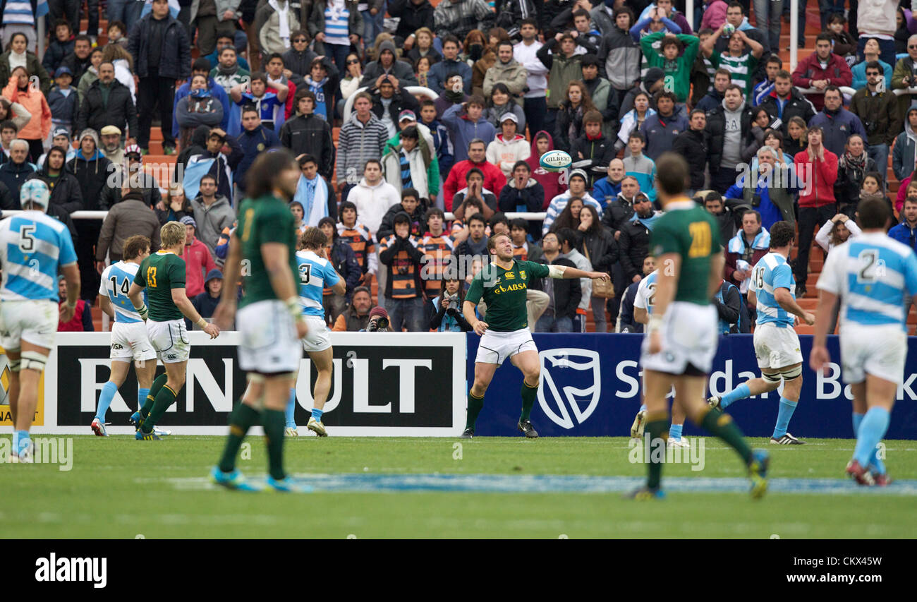 25 ago 2012. Mendoza, Argentina. Frans Steyn provare- Argentina v Sud Africa a Estadio Malvinas Argentinas - Mendoza - Argentina - il campionato di rugby 2012 La partita si è conclusa in un 13-13 disegnare dopo un enorme Puma recupero nel secondo semestre. Foto Stock