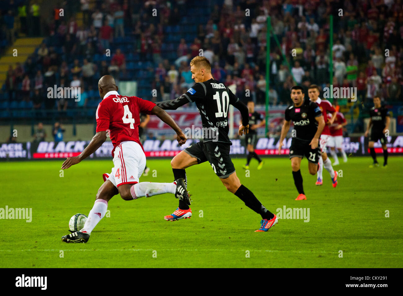 Agosto 31, 2012 a Cracovia (pol. Cracovia), Polonia - terzo round del calcio polacco Extraleague. Wisla Cracovia v Polonia Warszawa corrispondono. Wisla fu sconfitto 1:3 dalla Polonia. Foto Stock