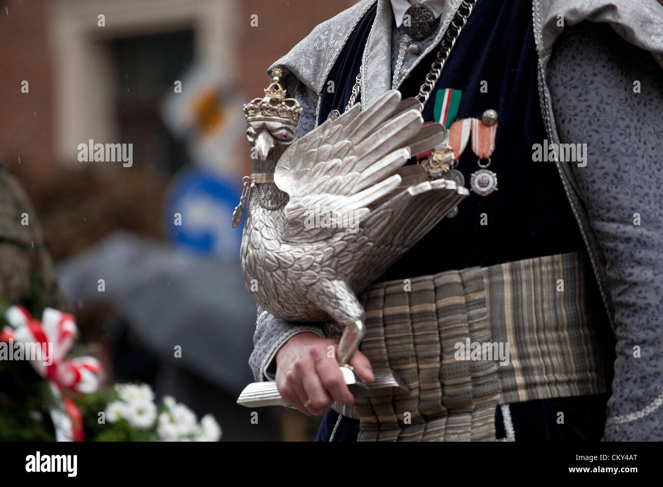 Settembre 01, 2012. Cracow Polonia - 73anniversario dell inizio della Seconda Guerra Mondiale. L'inizio della guerra è generalmente ritenuta 1 settembre 1939, inizio con il tedesco invasione della Polonia. La Gran Bretagna e la Francia dichiara guerra alla Germania due giorni più tardi. Foto Stock