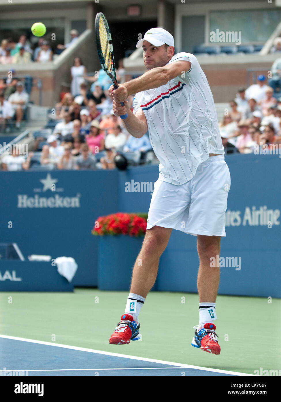 02.09.2012. Lavaggio, NY, STATI UNITI D'AMERICA. Andy Roddick in azione durante gli US Open Tennis torneo di Billie Jean King National Tennis Center in Flushing, New York. Foto Stock