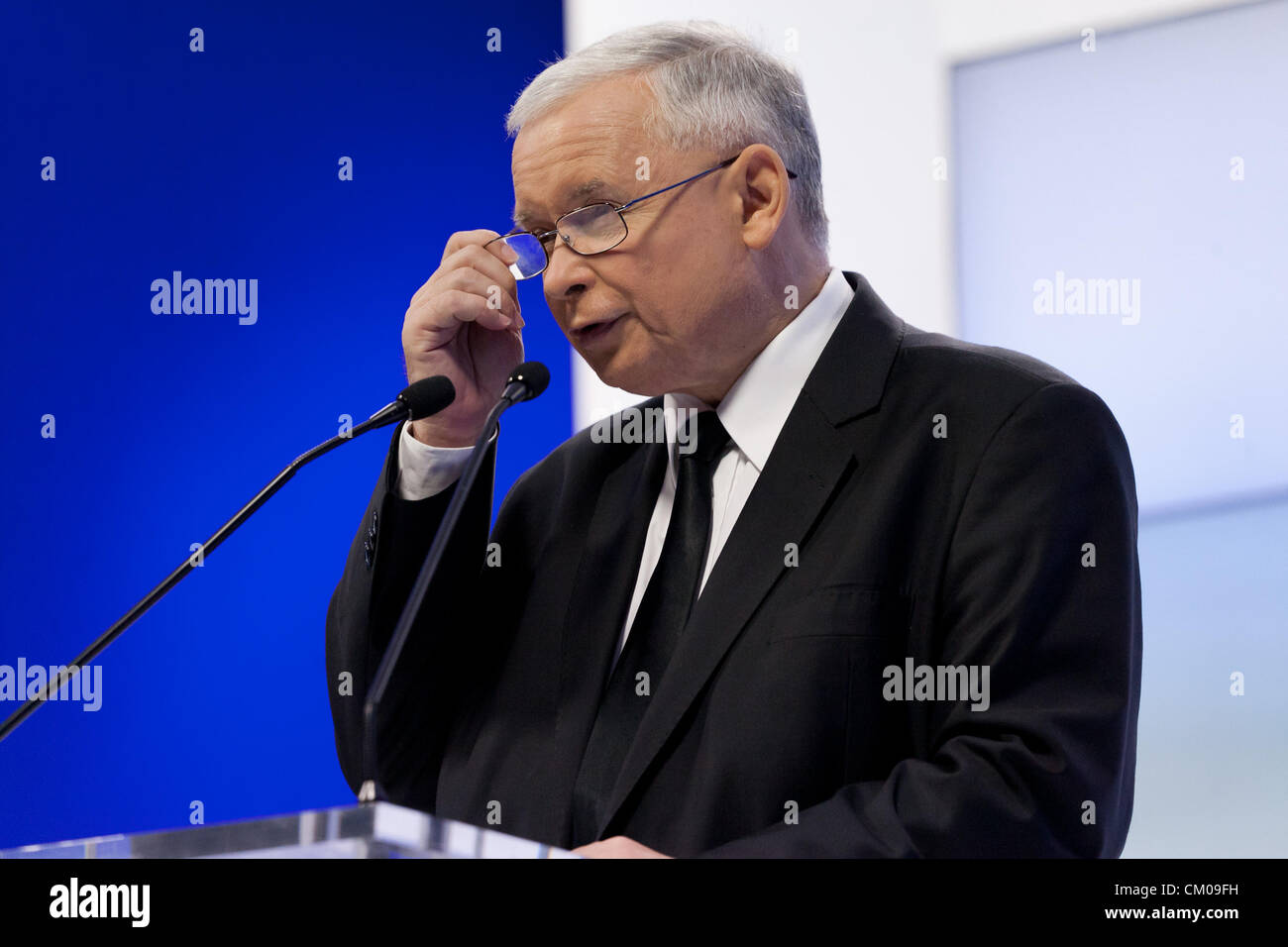 Varsavia, Polonia. Il 7 settembre 2012. Jaroslaw Kaczynski (nell'immagine) - leader del principale partito di opposizione Diritto e Giustizia invita il governo al dibattito sulla finanza pubblica in Polonia. Foto Stock