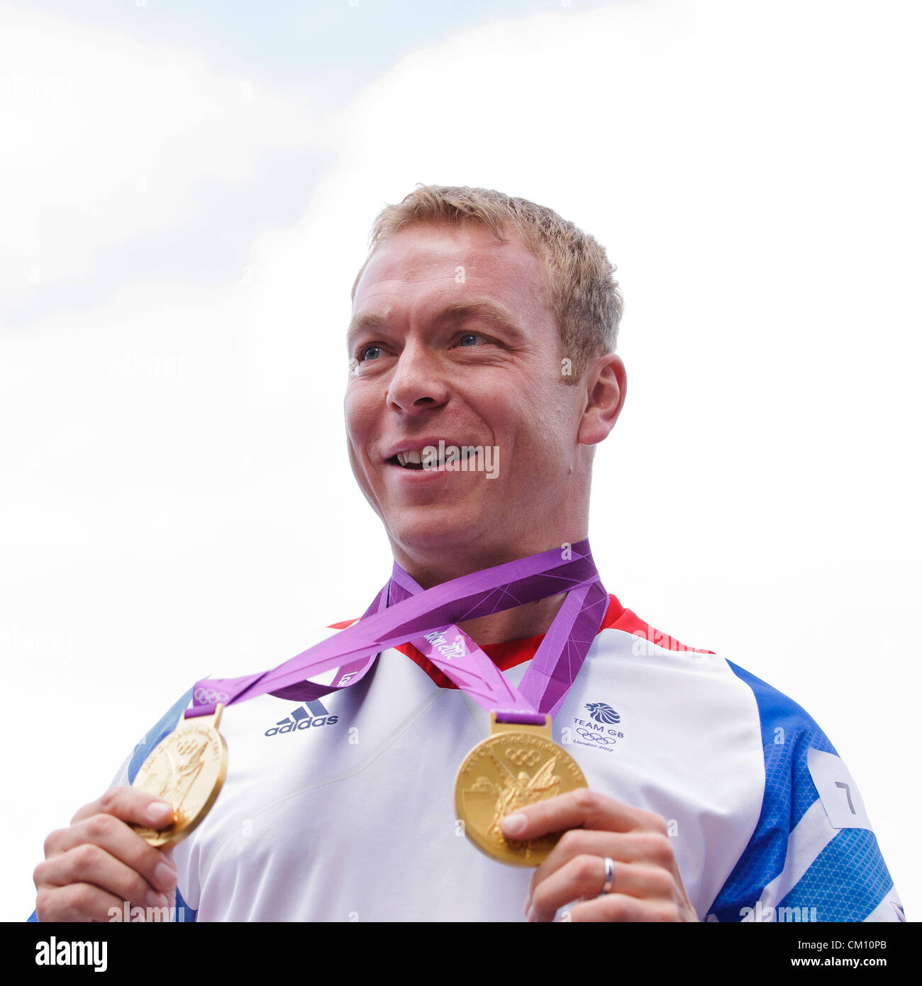 Londra 2012, i nostri più grandi atleti del Team Parade, 10 Sett. 2012 - Cannon Street, vicino alla cattedrale di San Paolo - Sir Chris Hoy, medaglie d oro per gli Uomini Keirin e uomini squadra Sprint ciclismo su pista Foto Stock