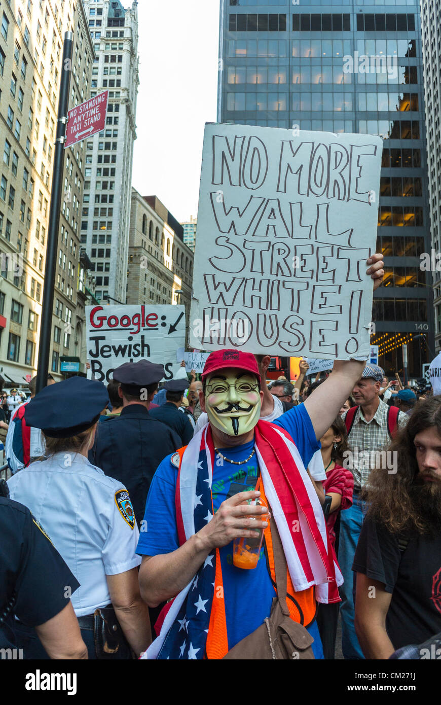 New York, NY, STATI UNITI D'AMERICA, i manifestanti Holding segni di protesta, di protesta, occupano Wall Street, Foto Stock