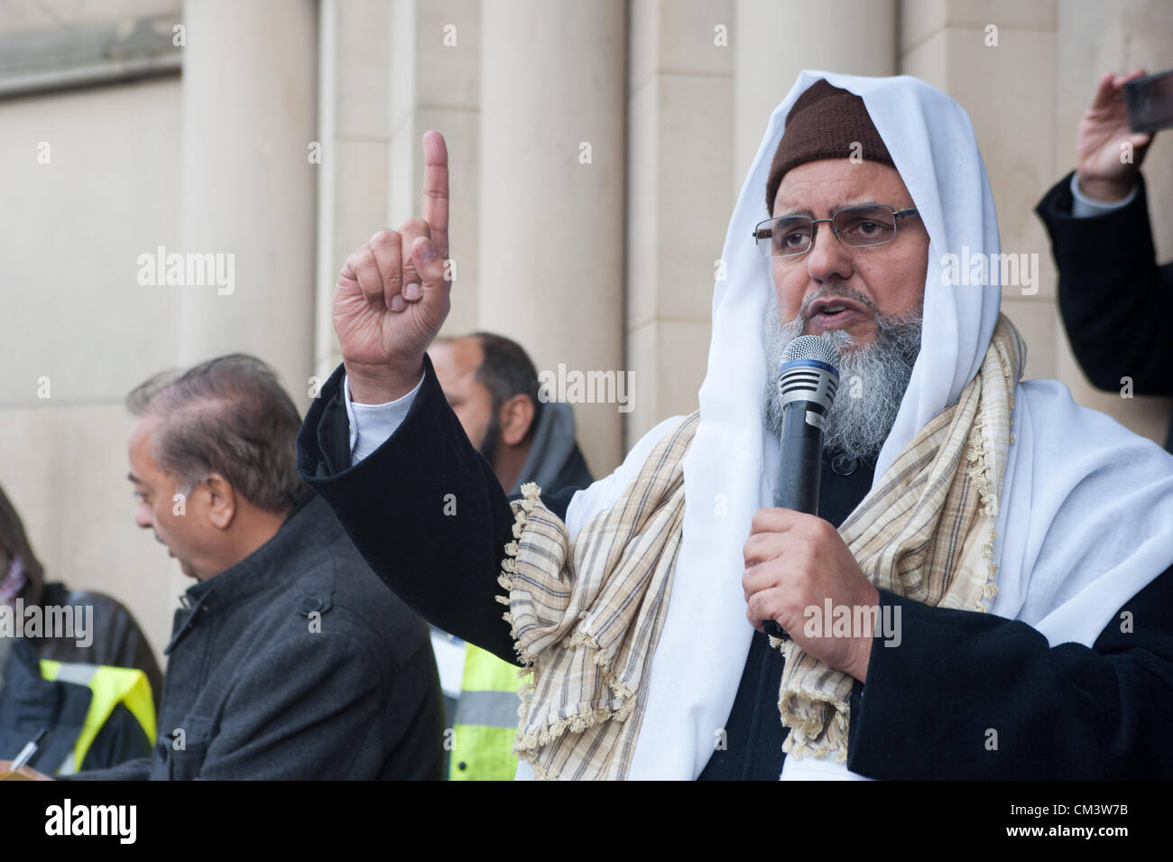 Bradford, Regno Unito. Il 28 settembre 2012. Diversi oratori ospiti, ha parlato del male sentita da molti al film ritratto blasfemo di Islam Foto Stock