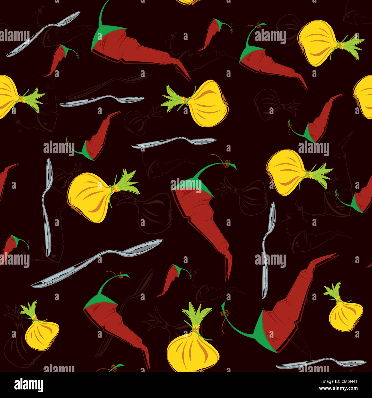 Illustrazione raster di color acqua Cipolla Peperone pattern senza giunture Foto Stock