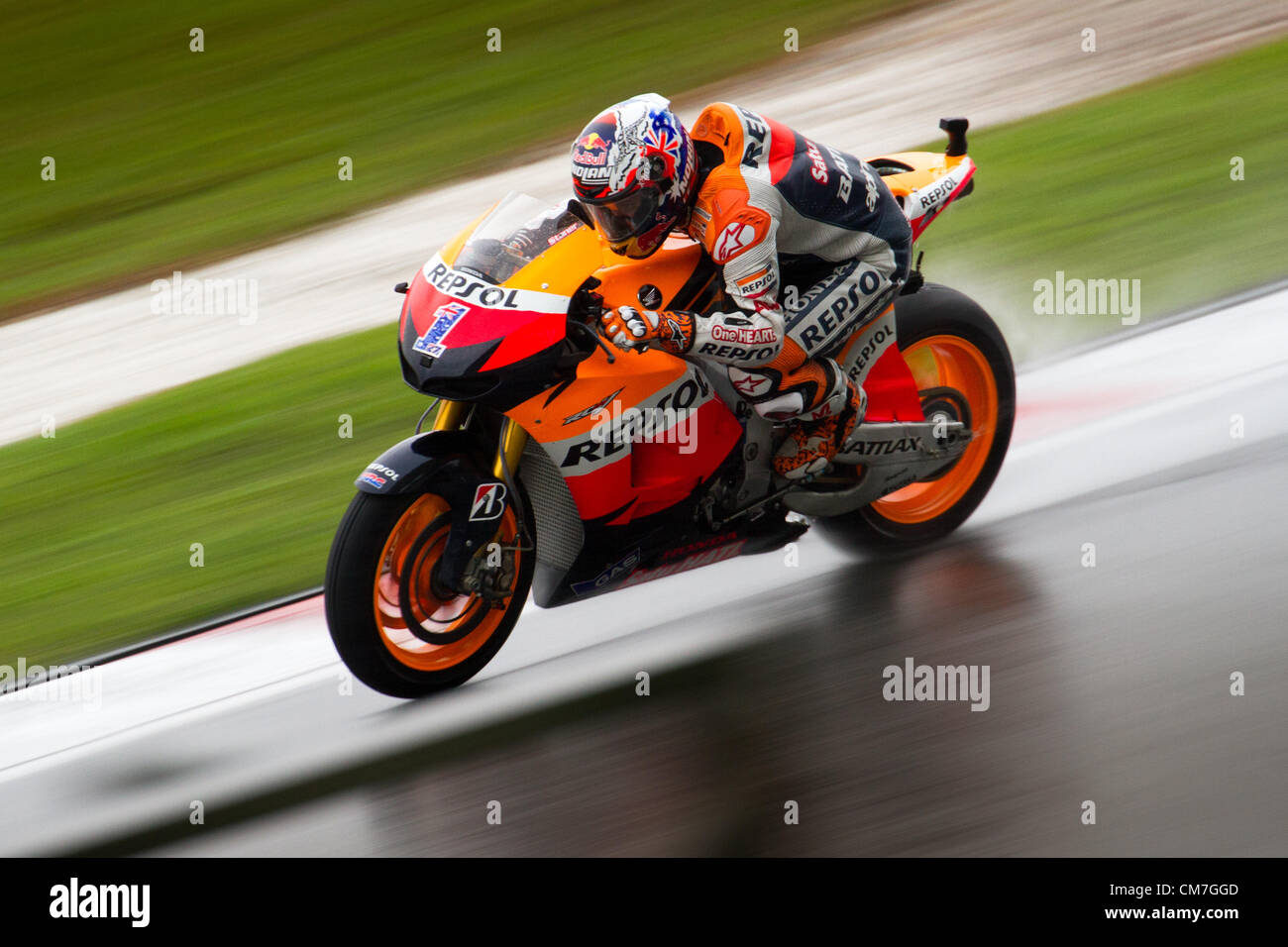 Sepang International Circuit (SIC), Malaysia, Ott 21, 2012. Il pilota della MotoGP Casey Stoner durante il 2012 Malaysian Motorcycle Grand Prix. Foto Stock