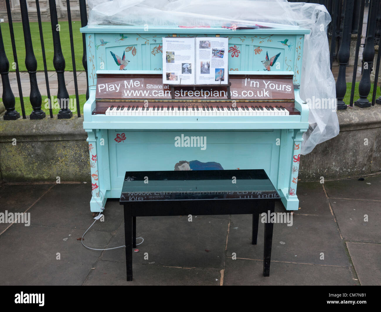 Regno Unito. Un piano per la strada al Kings Parade Cambridge 23 ottobre 2012. Parte del Cambridge Festival delle idee, quindici pianoforti decorate da artisti locali e gruppi di comunità sono state lasciate in luoghi pubblici attraverso Cambridge per chiunque per giocare. Il free festival che corre dal 24 Ottobre al 4 novembre esplora le arti e le discipline umanistiche e le scienze sociali. Foto Stock