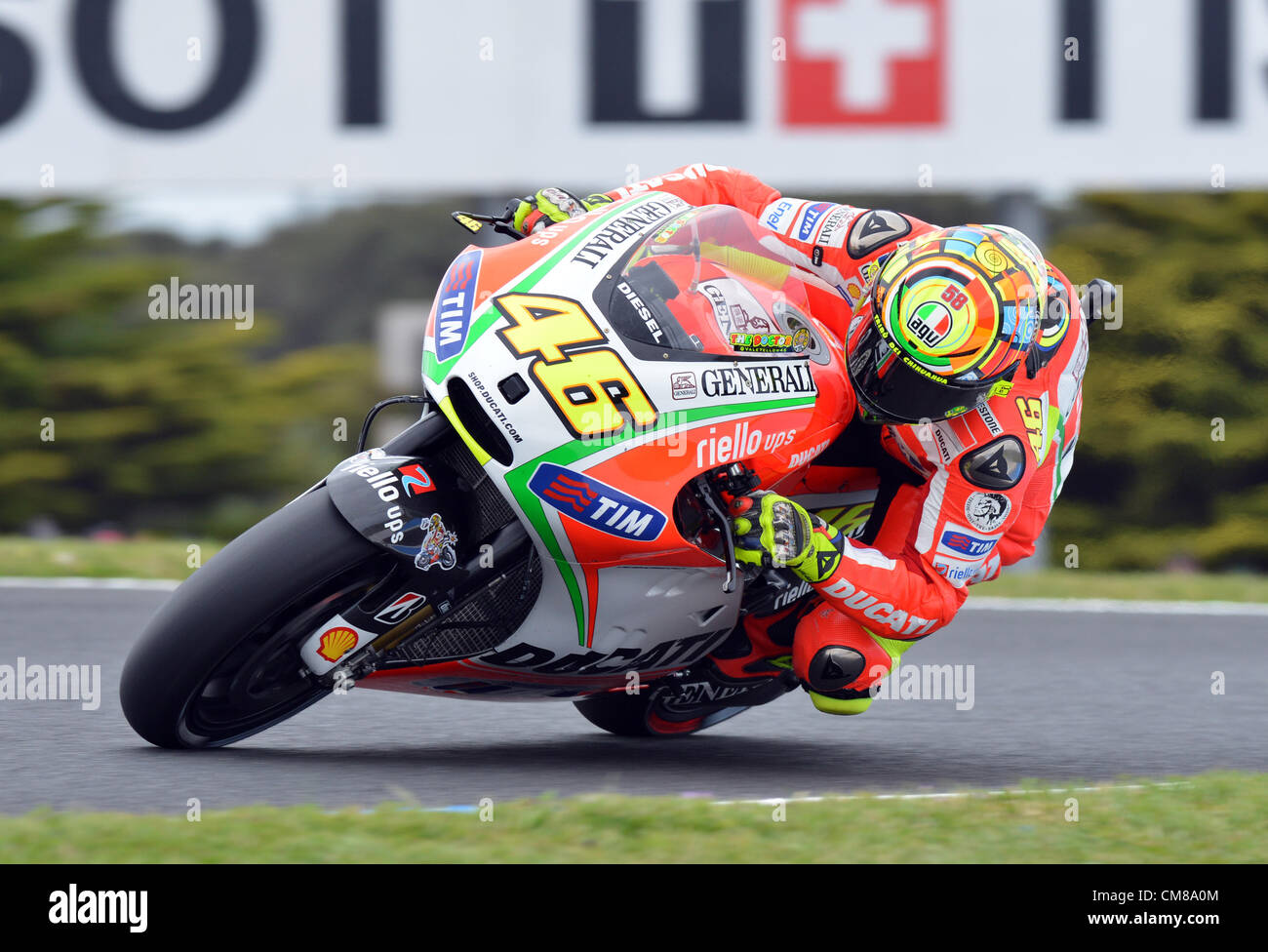 27.10.2012 Phillip Island, Melbourne, Australia. Valentino Rossi in sella alla sua Ducati GP12 per il team Ducati Marlboro durante il round di pratica della Air Asia Australian Moto GP sul circuito di Phillip Island. Foto Stock