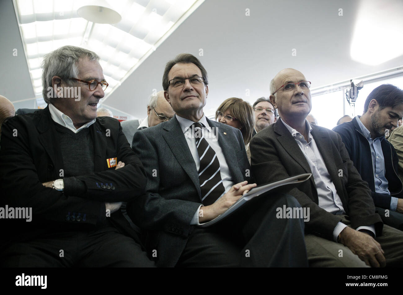 Barcellona, Spagna. Xavier Trias, Artur Mas, Josep Antoni Duran i Lleidaand Oriol Pujol nella presentazione della CiU programma elettorale, Ottobre 28th, Barcellona, Catalunya, Spagna Foto Stock