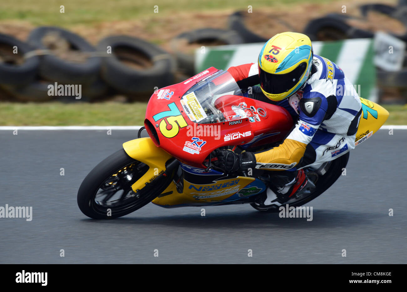 28.10.2012 Phillip Island,Melbourne, Australia.Lincoln Kilding in sella alla sua Honda durante la gara di Air Asia Australian Moto GP3 sul circuito di Phillip Island. Foto Stock