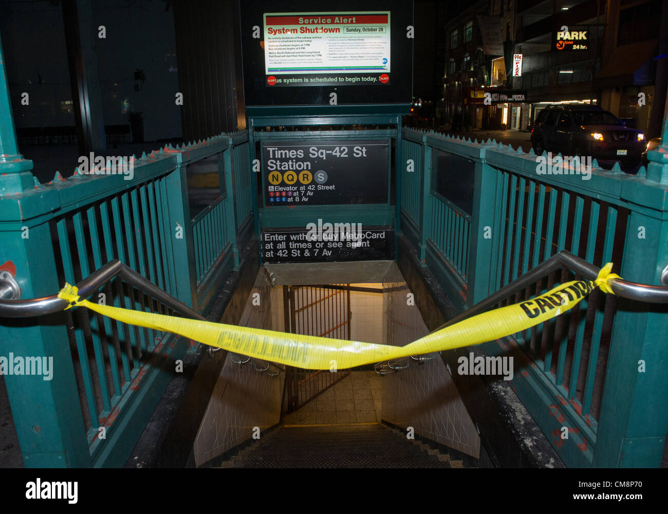 NEW YORK - Ott 28 : Tutti i sistema di metropolitana di New York chiusa a causa dell'arrivo dell'Uragano Sandy su 28 Ottobre 2012 Foto Stock