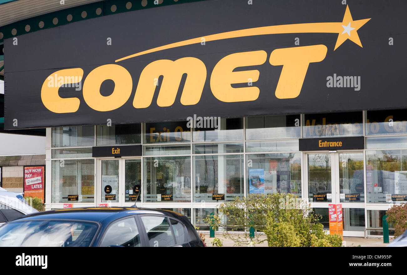 Ipswich, Suffolk. 1 novembre 2012 Comet store a Anglia Retail Park, Ipswich, Inghilterra alcuni 250 negozi che impiega 6.500 Foto Stock