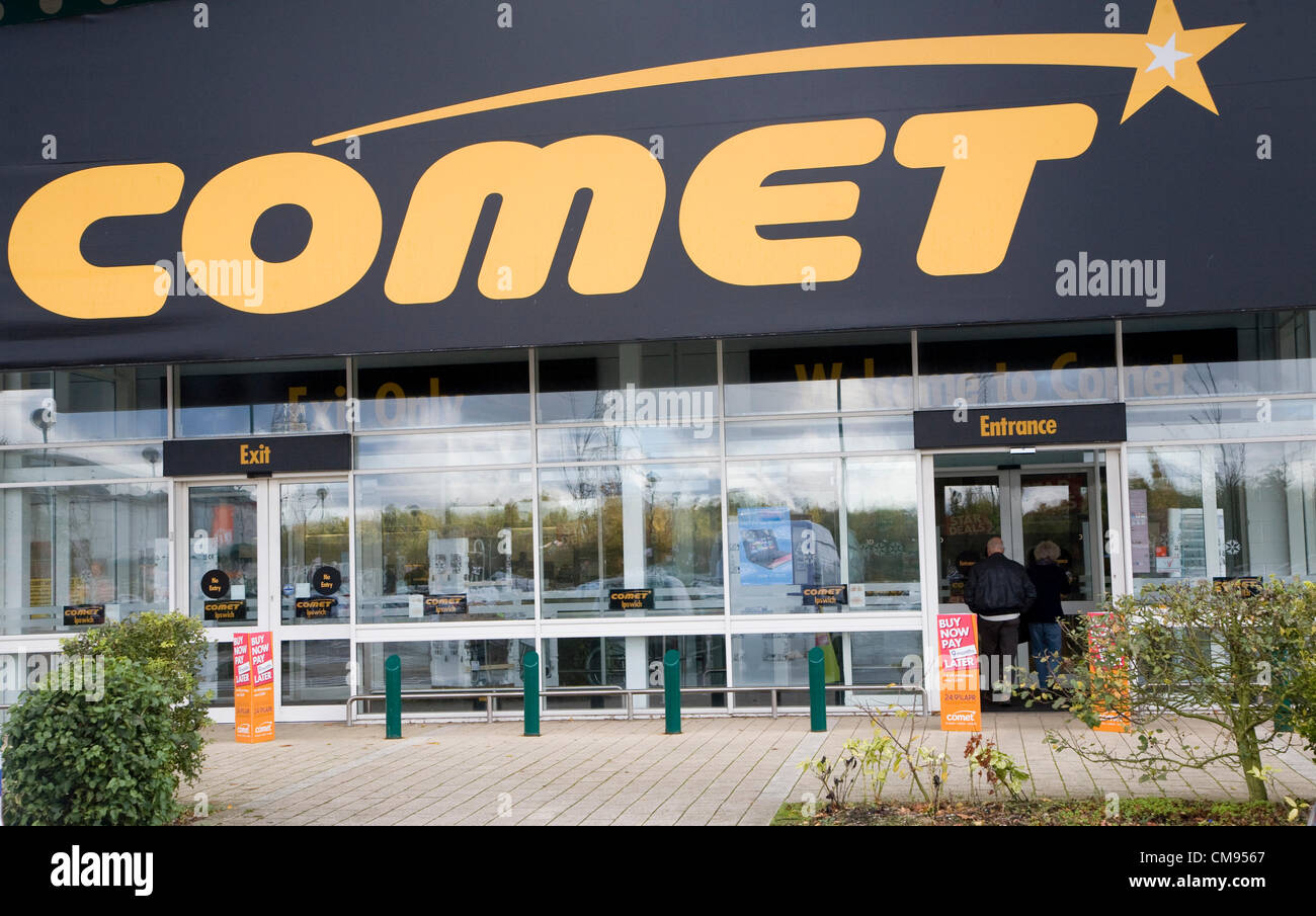 Ipswich, Suffolk. 1 novembre 2012 Comet store a Anglia Retail Park, Ipswich, Inghilterra alcuni 250 negozi che impiega 6.500 Foto Stock