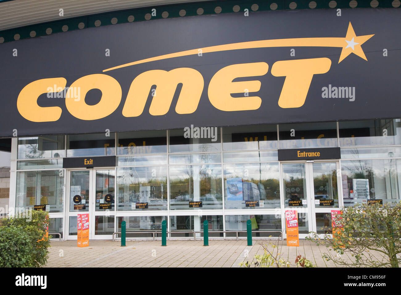 Ipswich, Suffolk. 1 novembre 2012 Comet store a Anglia Retail Park, Ipswich, Inghilterra alcuni 250 negozi che impiega 6.500 persone a livello nazionale sotto la minaccia come la società va in amministrazione. Foto Stock