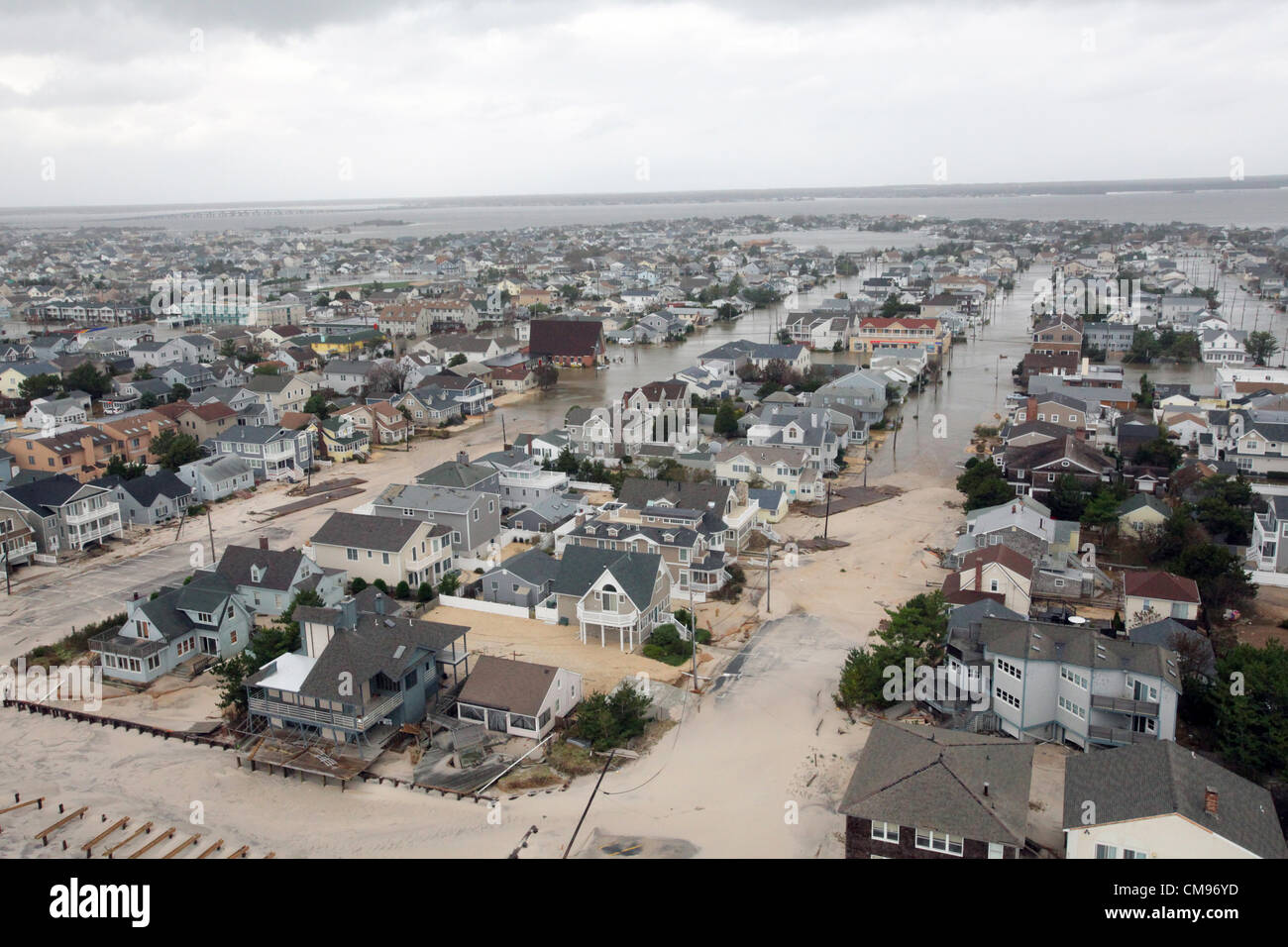 Vedute aeree dei danni causati dall'uragano sabbioso a New Jersey il 30 ottobre 2012. Foto Stock