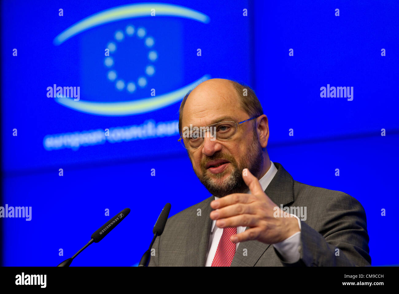 Bruxelles, Belgio. 28 Giugno, 2012. Immagine mostra Martin Schulz, Presidente del Parlamento europeo, al vertice UE, Justus Lipsius a Bruxelles. Foto Stock