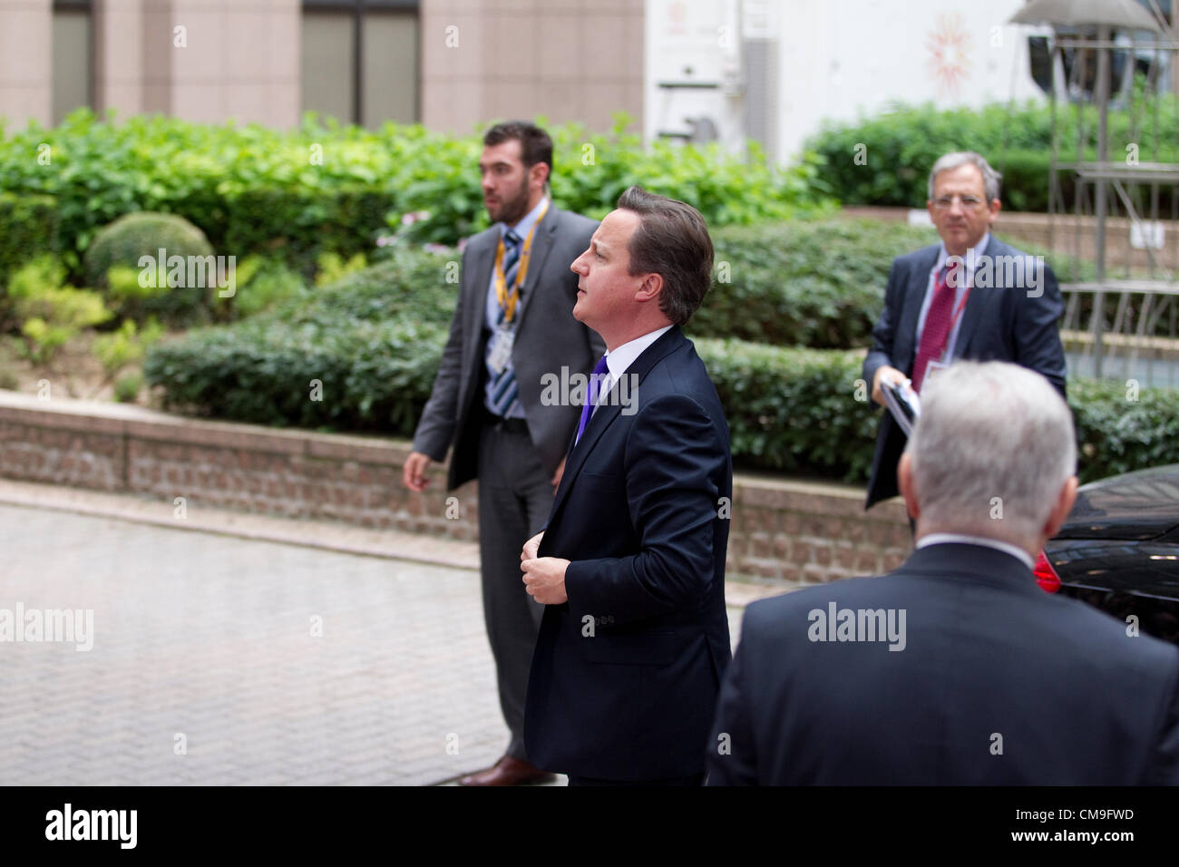 Vertice UE, Justus Lipsus edificio del Parlamento a Bruxelles, Belgio. 29.06.2012 David Cameron, il Primo ministro britannico, arriva al vertice dell'Unione europea 2 giorno a Bruxelles, in Belgio. Foto Stock