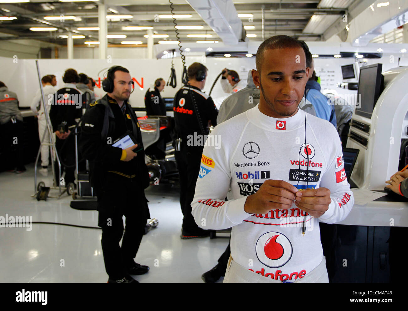 06.07.2012 Towcester, Inghilterra. Motorsports: FIA Formula One World Championship 2012, il Gran Premio di Gran Bretagna, #4 Lewis Hamilton (GBR, Vodafone McLaren Mercedes), Foto Stock