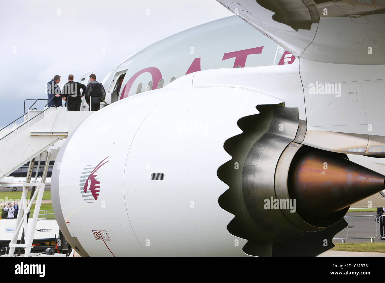 Farnborough Airshow internazionale 2012. 9-07. 2012. Il primo Boeing 787 Dreamliner per il Qatar airlines. Foto Stock