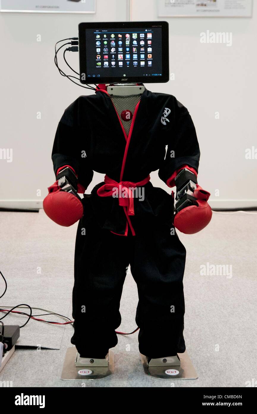 Luglio 11th, 2012 : Tokyo, Giappone - RIC Ninja Master è un gioco di combattimento, che i giocatori possono combattere con. Più di 200 aziende mostrano per mostrare i loro nuovi prodotti innovativi nel corso Micromachine/ROBOTECH MEMS 2012 presso il Tokyo Big Sight a Tokyo in Giappone. Quest'anno la parola chiave per questa mostra è "l'innovazione aperta'. (Foto di Yumeto Yamazaki/AFLO) Foto Stock