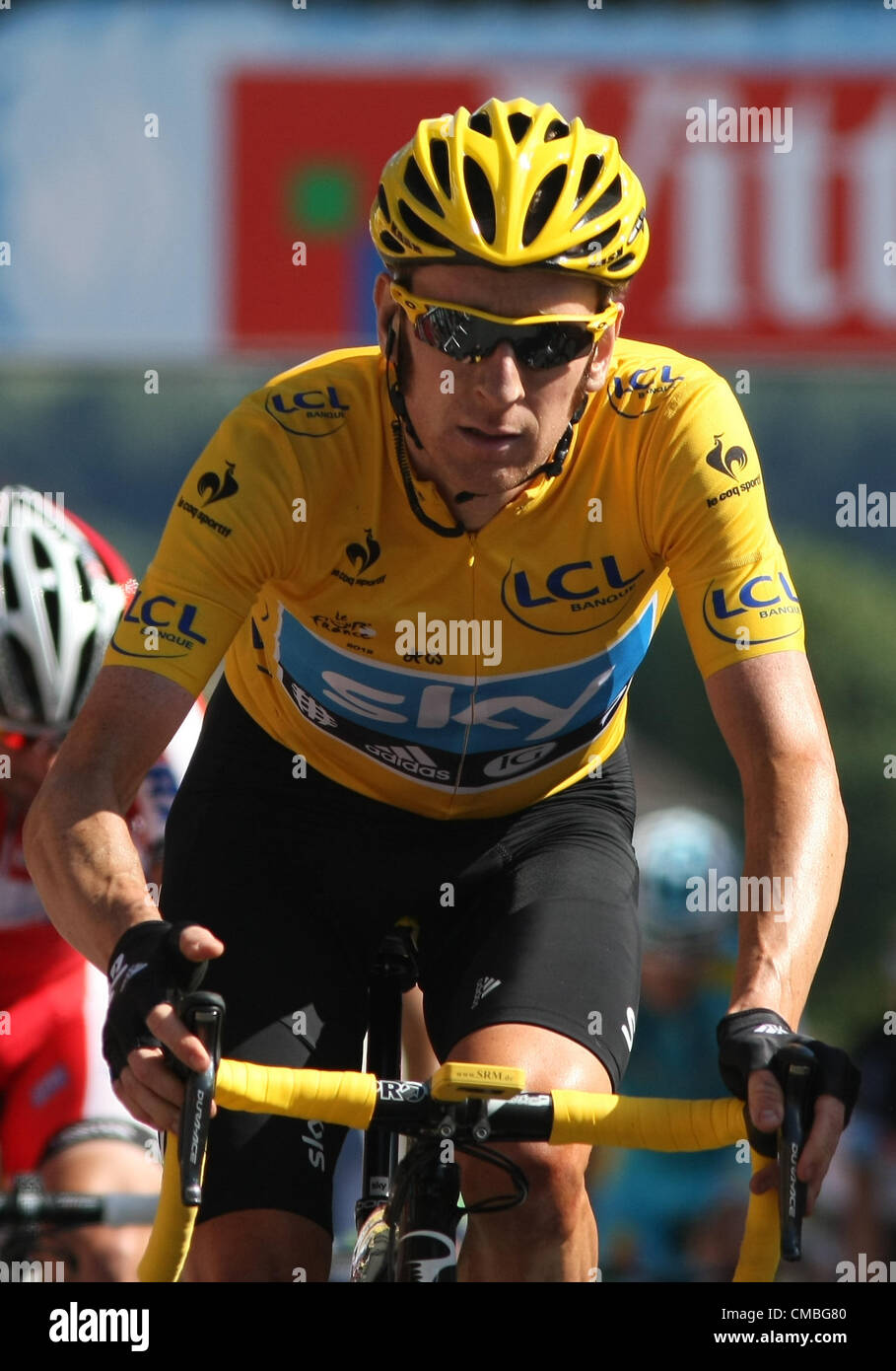 11.07.2011 Tour de France stadio 10 Macon Bellegarde sur Valserine. Bradley Wiggins (ITA) Team Sky al traguardo. Foto Stock