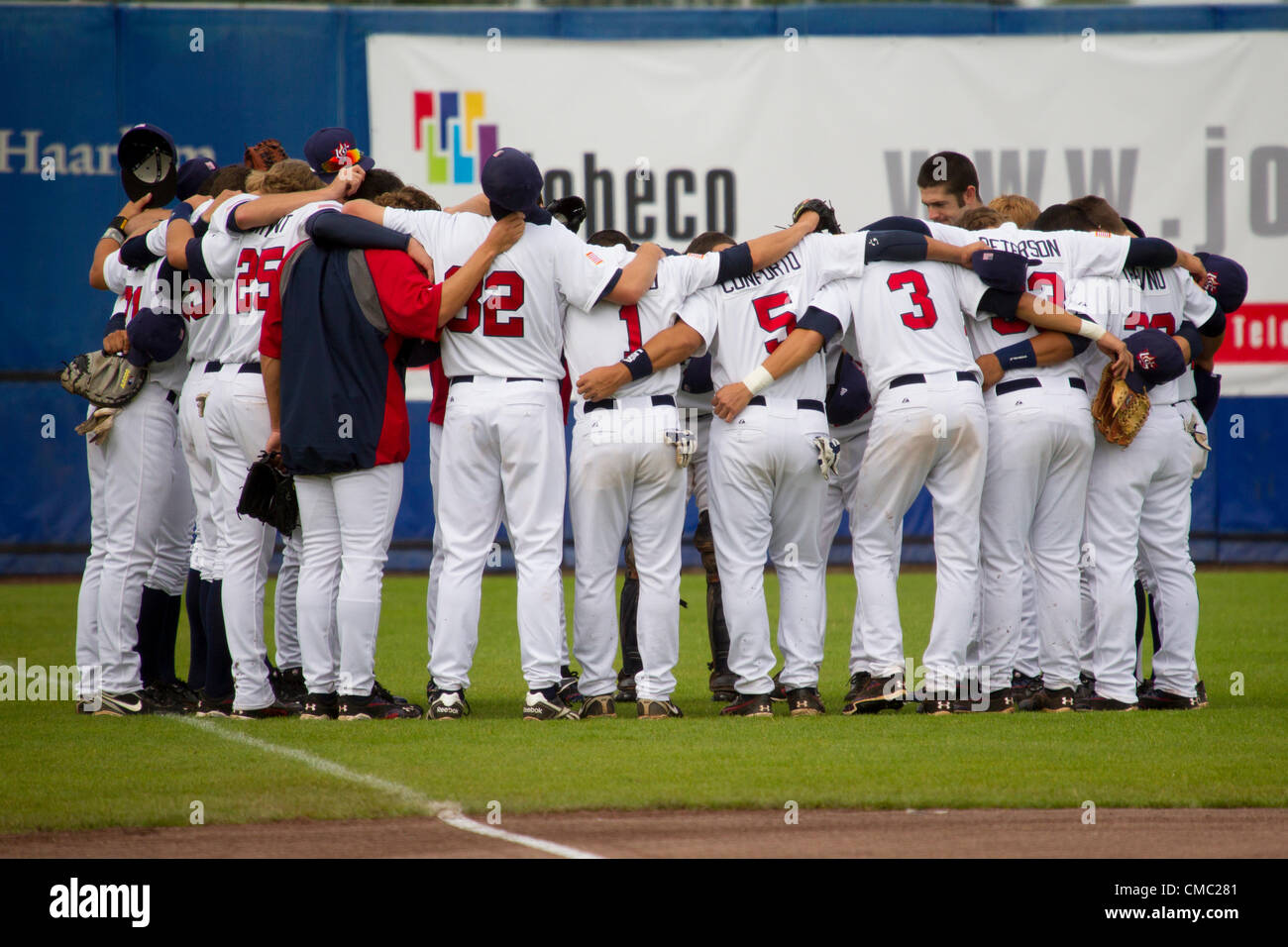 HAARLEM, PAESI BASSI, 14/07/2012. Il Team USA prima del loro match contro il Giappone a Haarlem Baseball Week 2012. Foto Stock