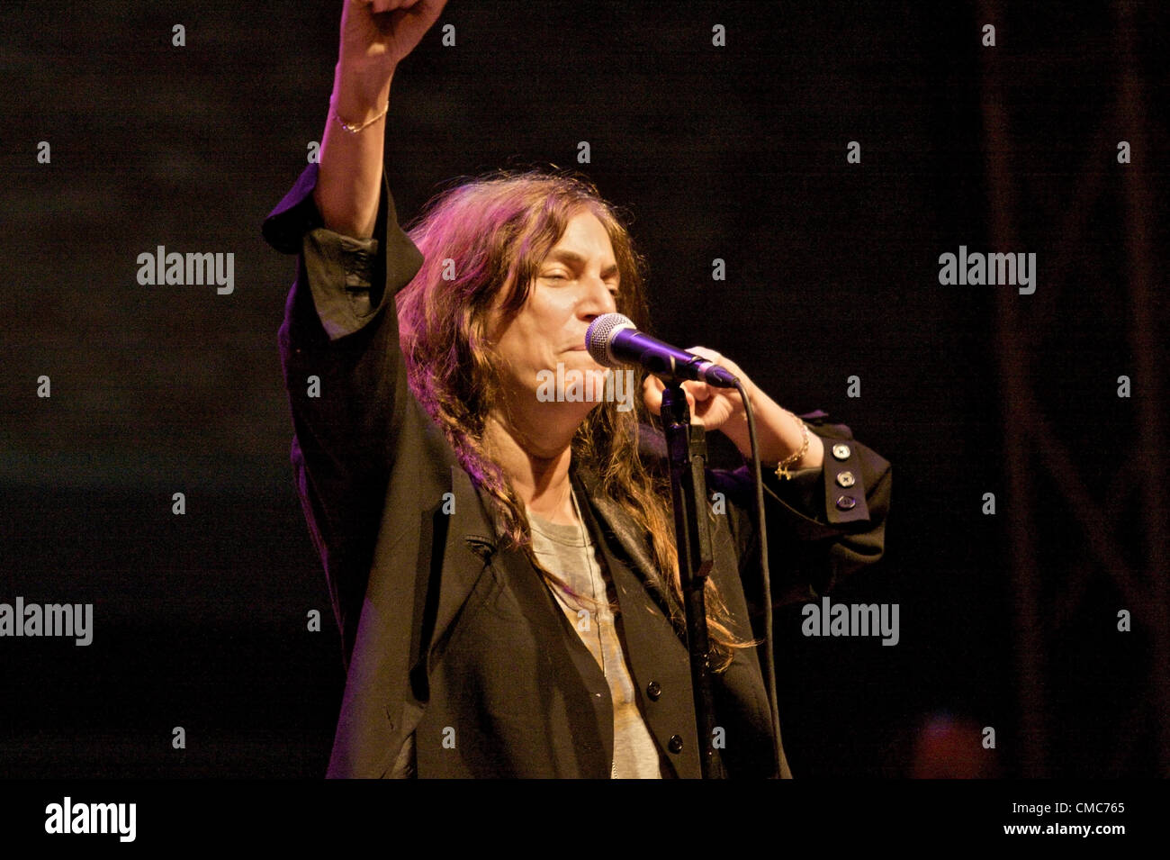 BOLOGNA, Italia - Lug 15: Patty Smith [cantante internazionale], eseguire per le memorie di Ustica le sue vittime (famoso crash aereo), a Bologna, Italia il Lug 15, 2012. Foto Stock