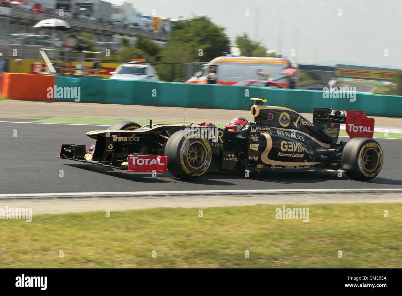28.07.2012. Budapest, Ungheria. GP di Formula 1 in Ungheria a Budapest Romain Grosjean prende la Lotus per 3 posto per la gara di domenica Foto Stock