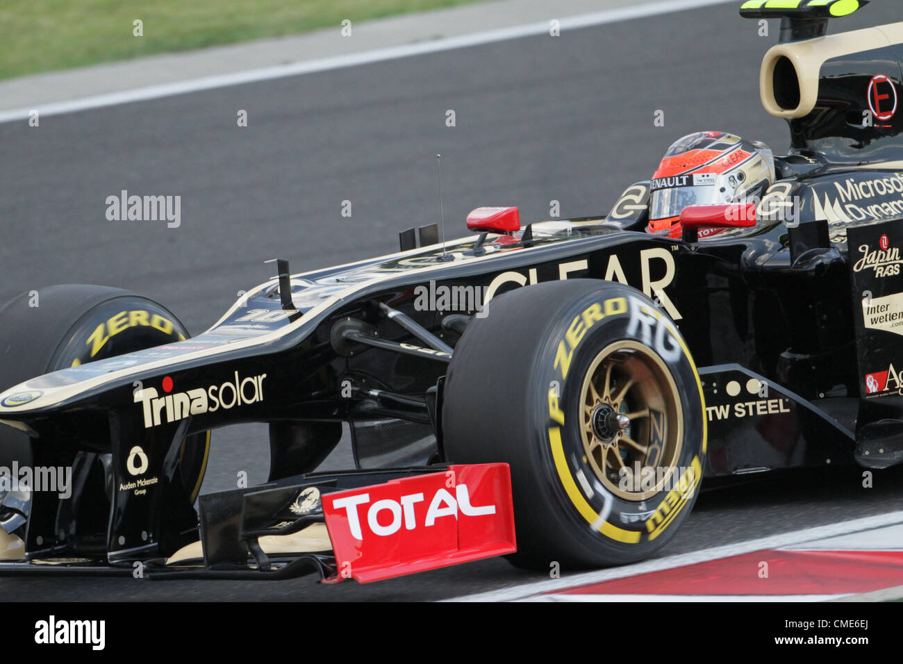 28.07.2012. Budapest, Ungheria. GP di Formula 1 in Ungheria a Budapest Romain Grosjean prende la Lotus per 3 posto per la gara di domenica Foto Stock