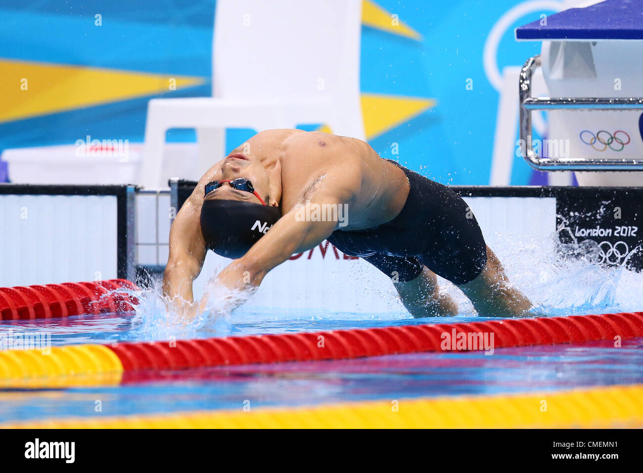 Ryosuke Irie (JPN), 30 luglio 2012 - Nuoto : Uomini 100m Backstroke Finale al Parco Olimpico - Aquatics Centre durante il London 2012 in occasione dei Giochi Olimpici di Londra, Regno Unito. (Foto di YUTAKA/AFLO SPORT) Foto Stock