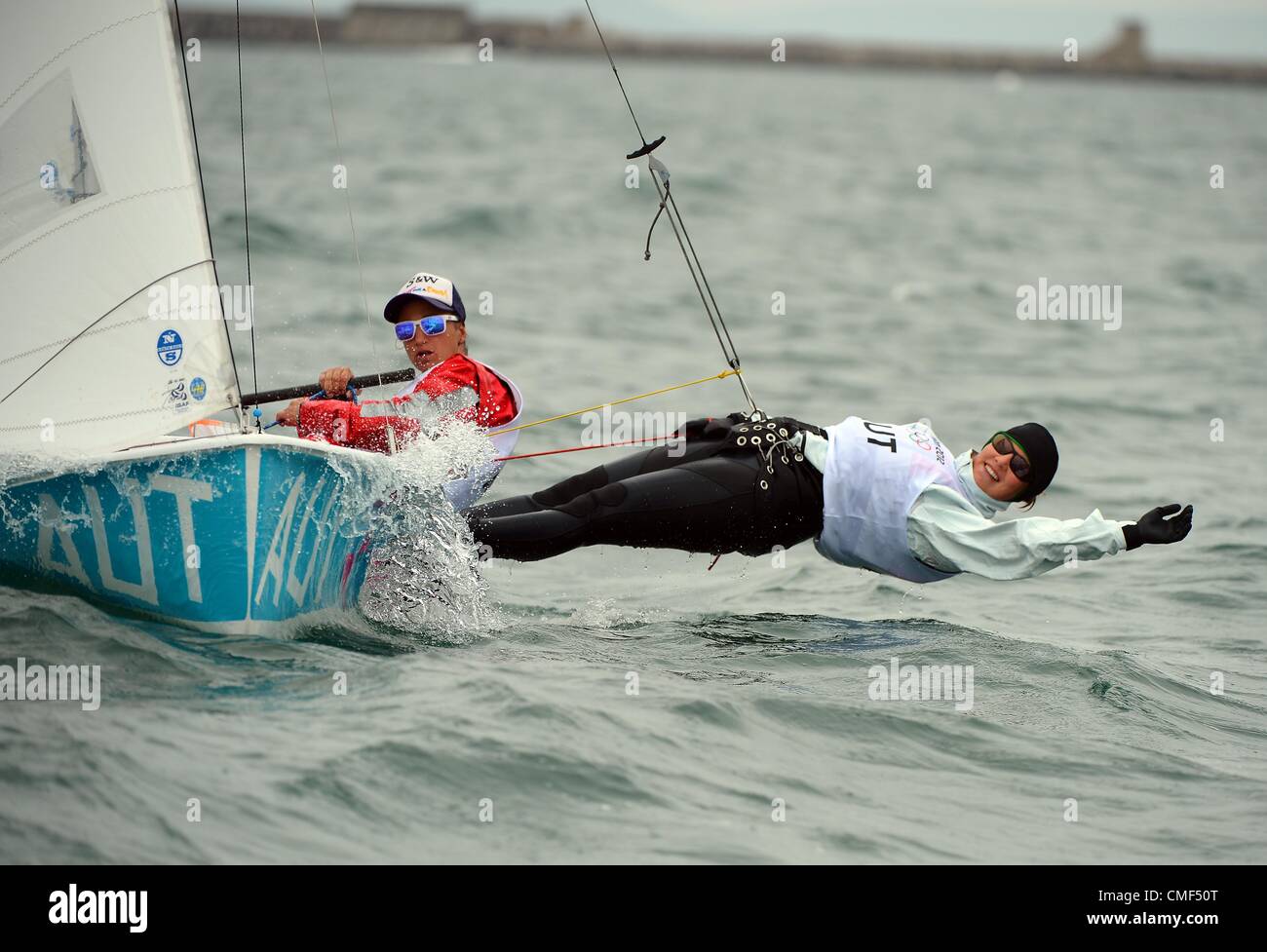 1 agosto 2012. Olimpiadi di Londra 2012: Vela, azione durante il London 2012 Giochi Olimpici a Weymouth e Portland Venue, Dorset, Gran Bretagna, UK. Austria agosto 01st, 2012 foto da: Dorset Servizio media Foto Stock