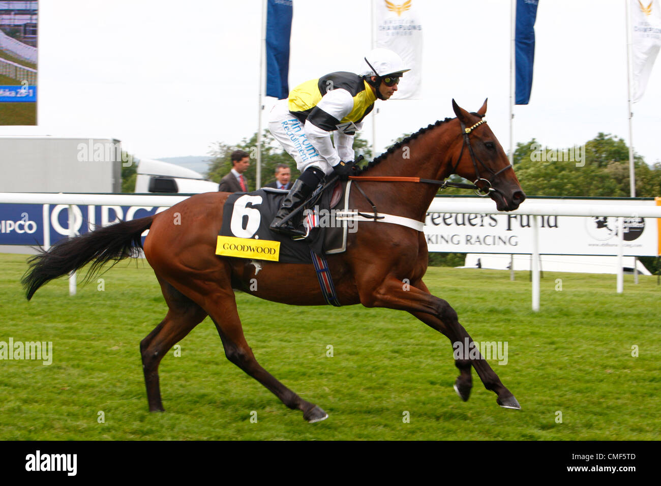 01.08.12 CHICHESTER, Inghilterra Silvestre De Sousa di sentinella (FR) ( Trainer N J Henderson ) in azione durante il Goodwood Handicap alla gloriosa Goodwood Festival il giorno 2 Foto Stock