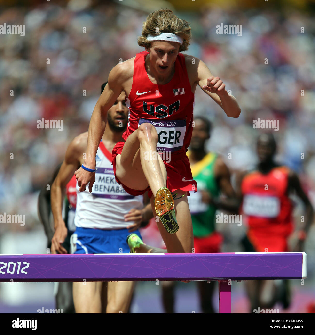 EVAN JAGER USA LONDRA 2012 Giochi Olimpici, MENS 3000M STEEOLECHASE Stratford, Londra, Inghilterra 03 agosto 2012 DIC8343 Foto Stock