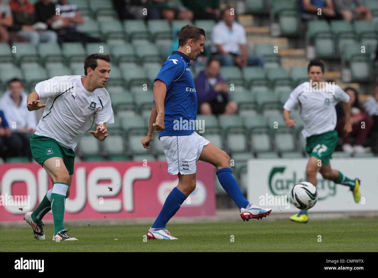 04.08.2012 Plymouth in Inghilterra. Peter Lovenkrands in azione durante la pre-stagione amichevole tra Plymouth Argyle e Birmingham City gioca in casa Park. Foto Stock