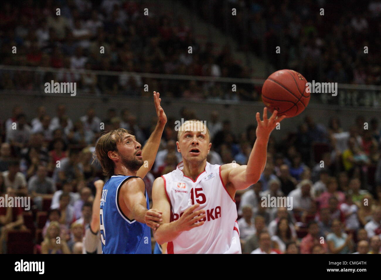 Sopot, Polonia 5th, Agosto 2012 International Sopot Basket Cup a ERGO Arena Sports Hall di Sopot. Lukasz Koszarek (15) in azione durante la Polonia vs Italia gioco. Foto Stock