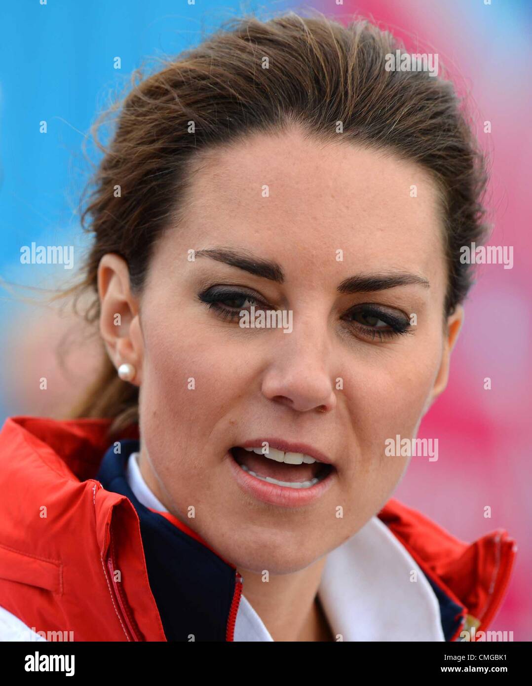 Olimpiadi di Londra 2012, Kate Middleton visiti la Vela olimpica luogo per il London 2012 Giochi Olimpici August 6th, 2012 foto: Dorset Servizio media Foto Stock