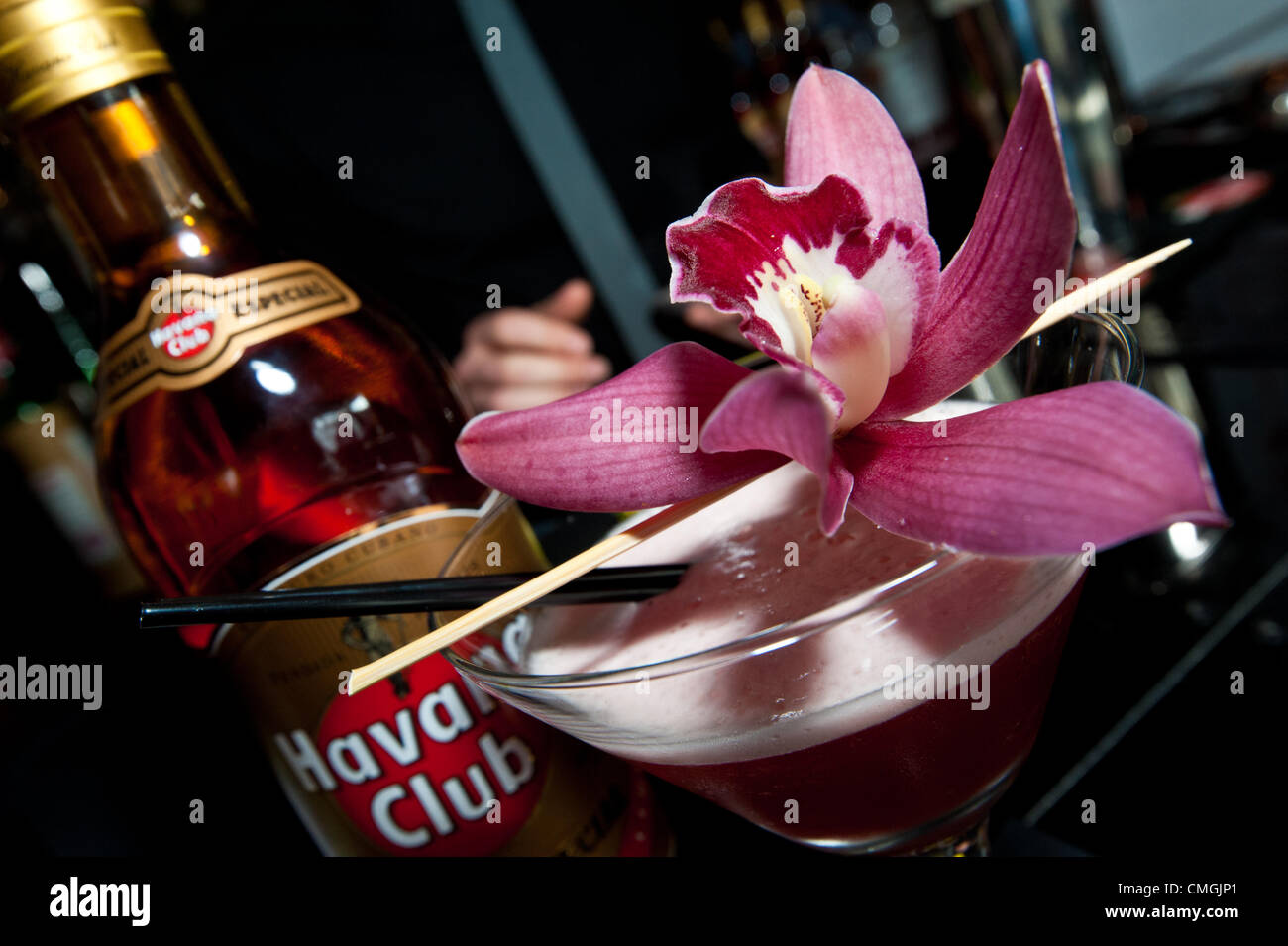 Il 6 agosto 2012. Arbusti guarnito i cocktail erano all'ordine del giorno del grande Kingston mix di cocktail fuori concorso al Las Iguana lancio del Kingston Food Festival di Kingston upon Thames. Il festival si svolge ogni settimana mostrando i migliori di cibo e bevande locali. Lunedì 6 Agosto 2012 foto ©Julia Claxton/Kingston Food Festival Foto Stock