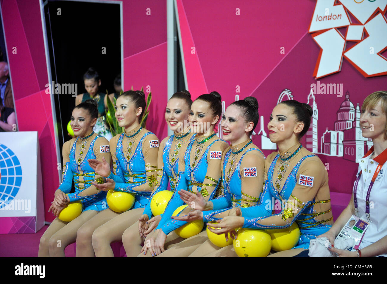 London 2012. Ginnastica ritmica 9.8.12 Wembley Arena .GB Grroup Foto Stock