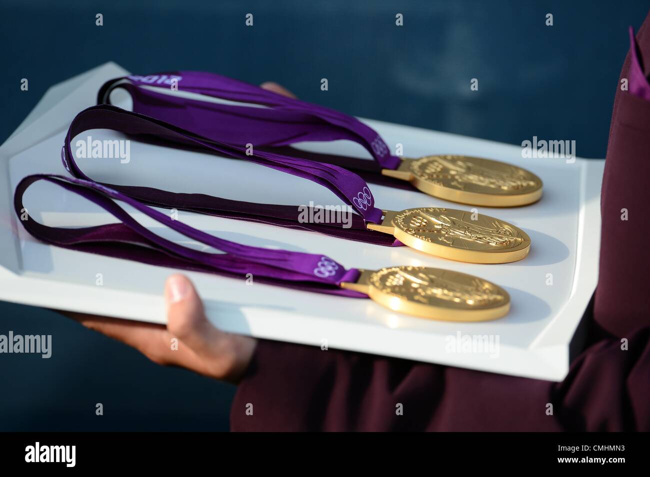 Medaglie d'oro presso le Olimpiadi di Londra 2012, barca a vela a Weymouth e Portland Venue, Dorset, Gran Bretagna, UK. Agosto 11th, 2012 Foto Stock