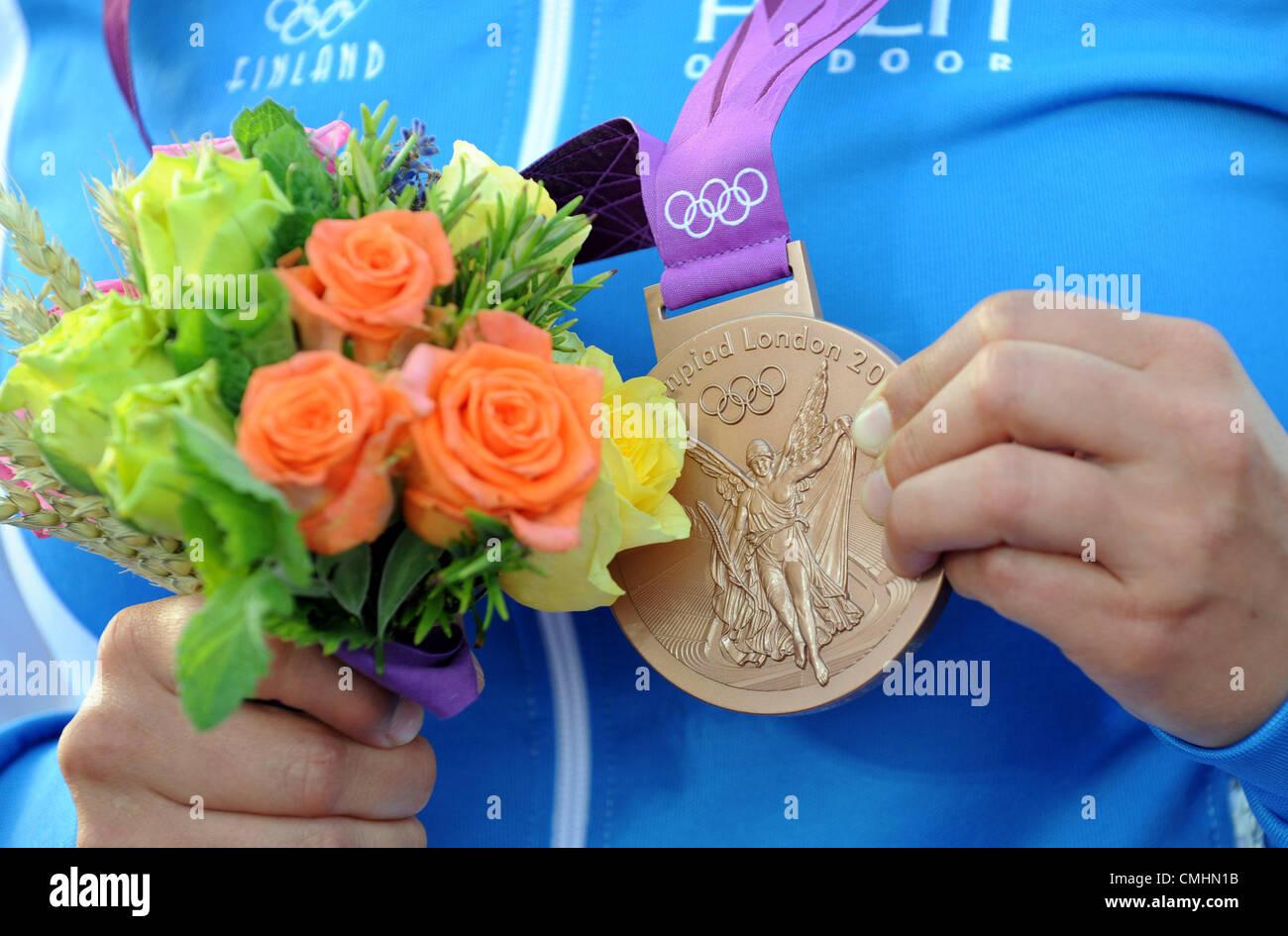 Olimpiadi di Londra 2012, barca a vela a Weymouth e Portland Venue, Dorset, Gran Bretagna, UK. Agosto 11th, 2012 olimpico medaglia di bronzo per la Finlandia IMMAGINE: Dorset Servizio media Foto Stock