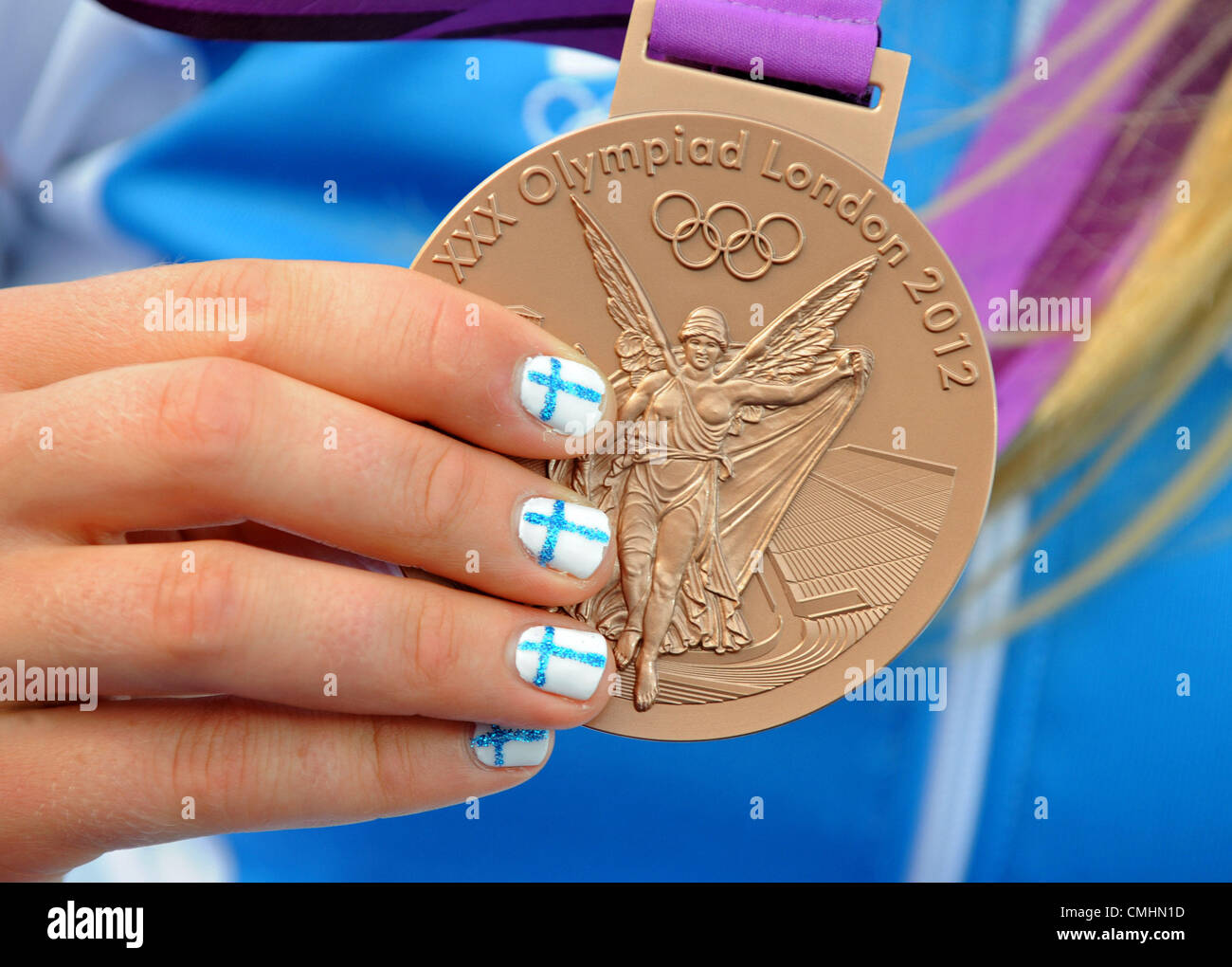 Olimpiadi di Londra 2012, barca a vela a Weymouth e Portland Venue, Dorset, Gran Bretagna, UK. Agosto 11th, 2012 olimpico medaglia di bronzo per la Finlandia IMMAGINE: Dorset Servizio media Foto Stock