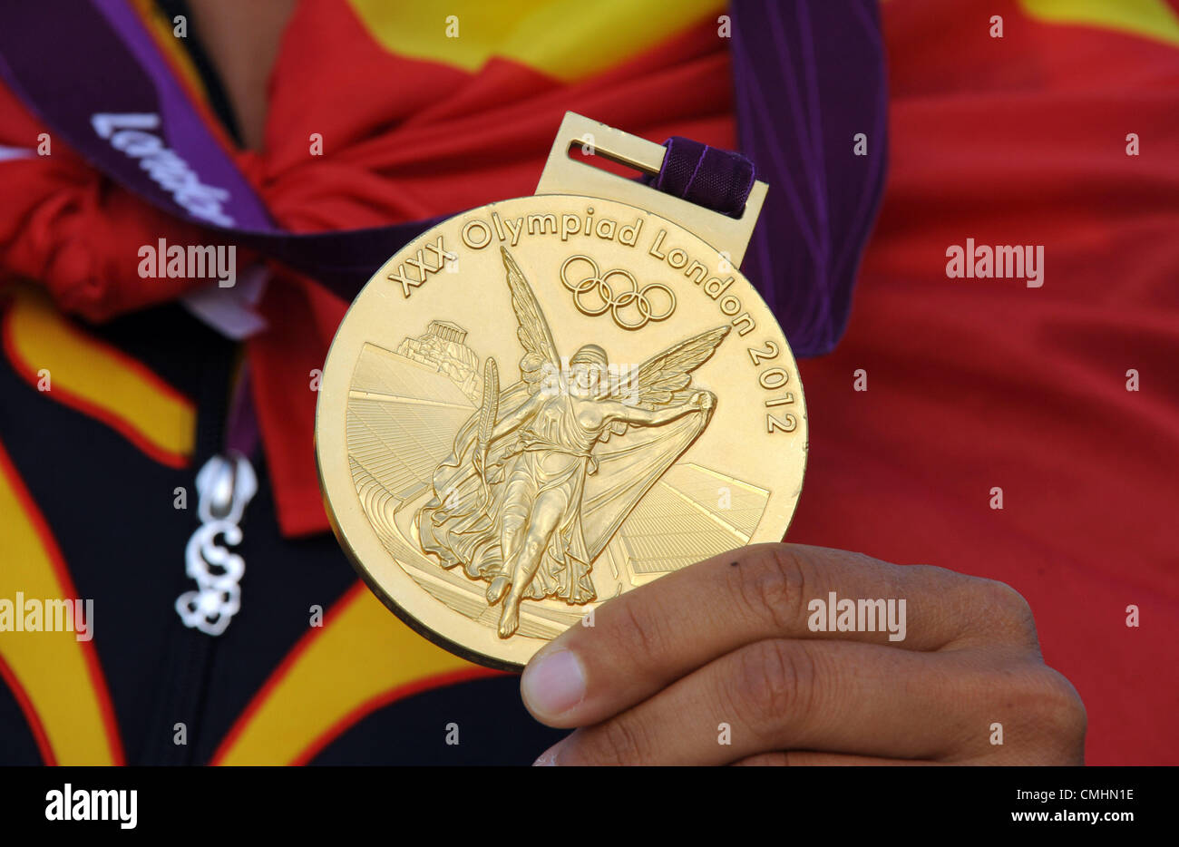 Olimpiadi di Londra 2012, barca a vela a Weymouth e Portland Venue, Dorset, Gran Bretagna, UK. Agosto 11th, 2012 Medaglia d'oro alle Olimpiadi per la Spagna IMMAGINE: Dorset Servizio media Foto Stock