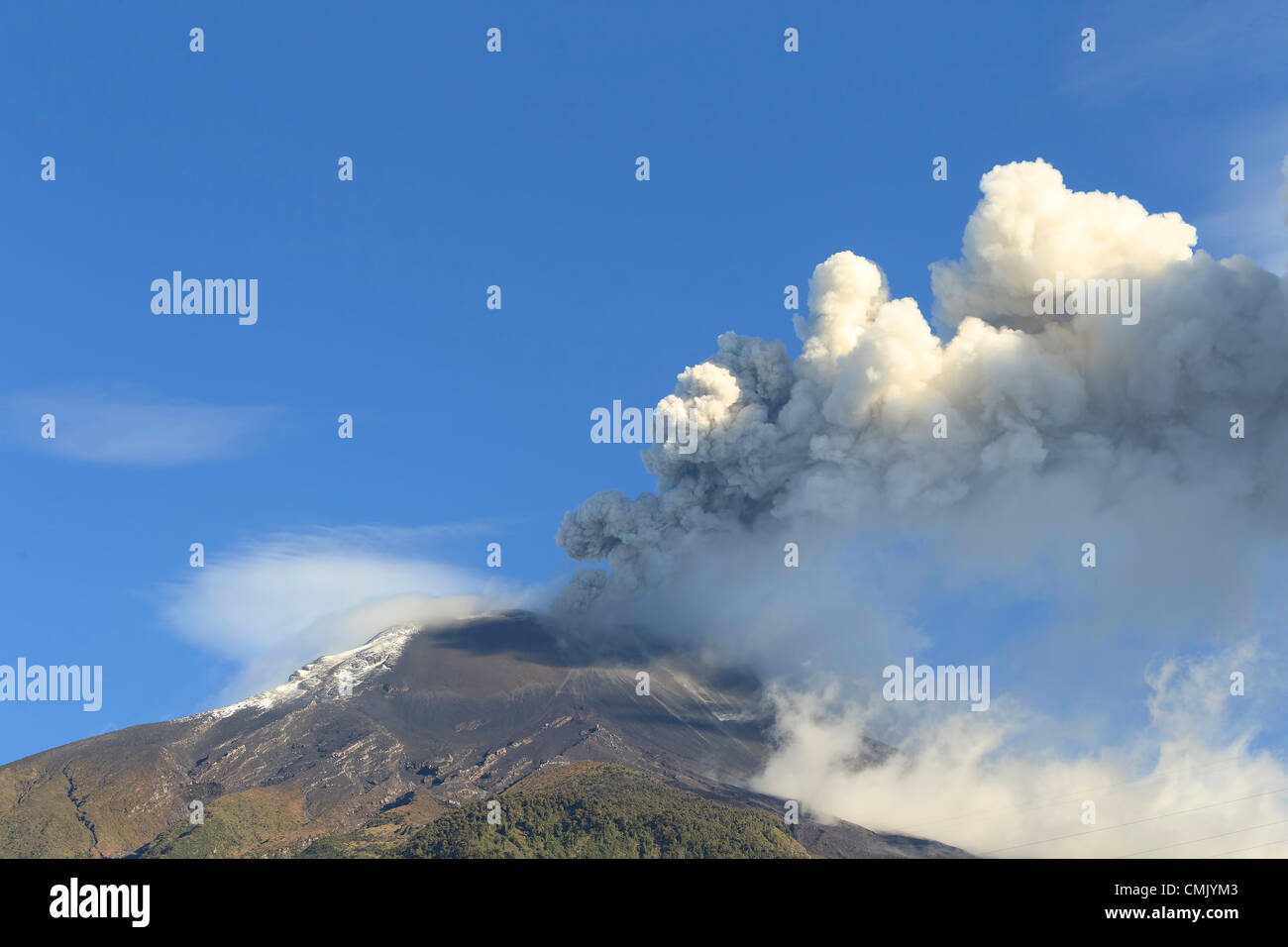 BANOS ECUADOR 19AGOSTO 2012 altamente attivo vulcano Tungurahua IN ECUADOR erutta con potenti gas ed emissioni di lava a 21 55GMT Foto Stock