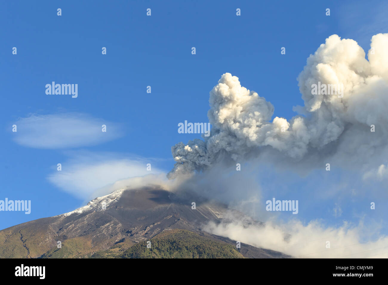 BANOS ECUADOR 19AGOSTO 2012 altamente attivo vulcano Tungurahua IN ECUADOR erutta con potenti gas ed emissioni di lava a 21 55GMT Foto Stock