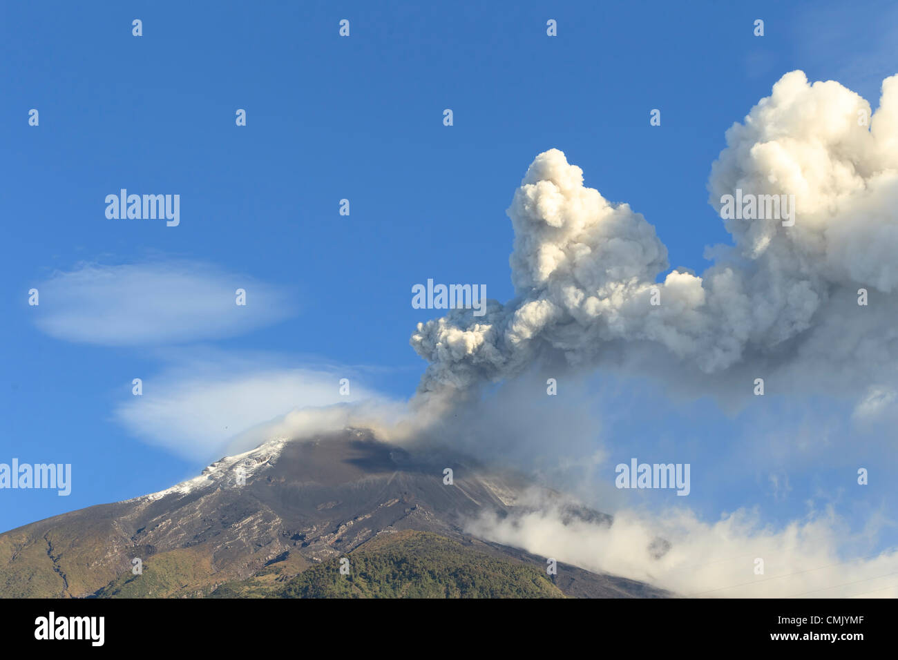 BANOS ECUADOR 19AGOSTO 2012 altamente attivo vulcano Tungurahua IN ECUADOR erutta con potenti gas ed emissioni di lava a 21 55GMT Foto Stock