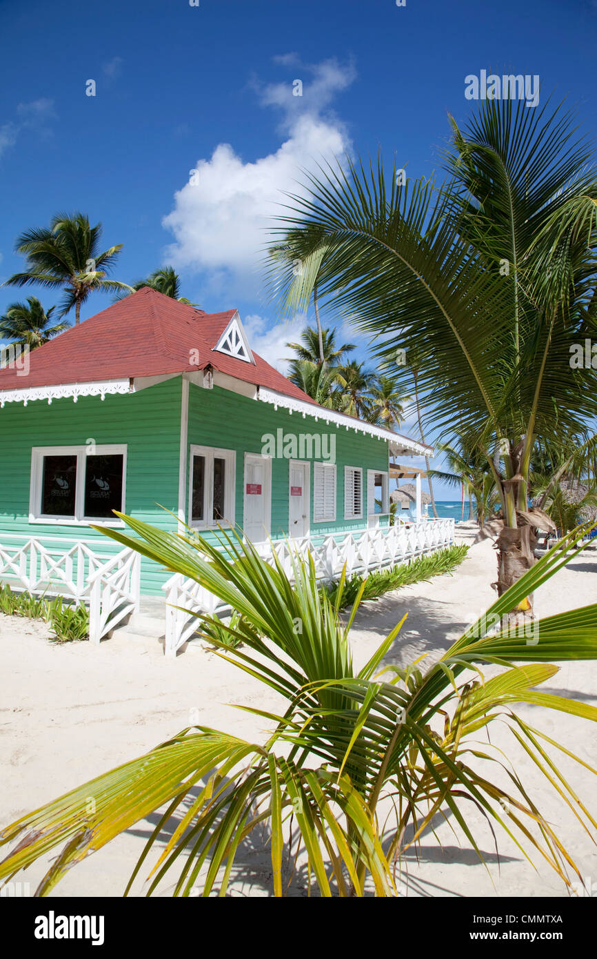 Beach Hut, Bavaro Beach, Punta Cana, Repubblica Dominicana, West Indies, dei Caraibi e America centrale Foto Stock