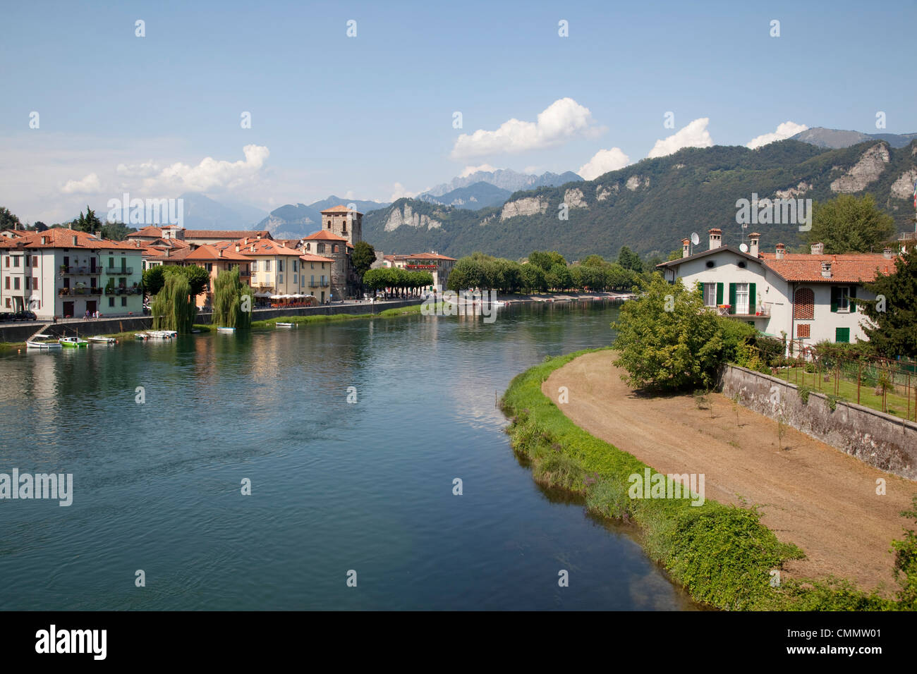 Brivio e il fiume, lago di Como, Lombardia, laghi italiani, l'Italia, Europa Foto Stock